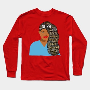 Black Nurse Words in Afro Hair Long Sleeve T-Shirt